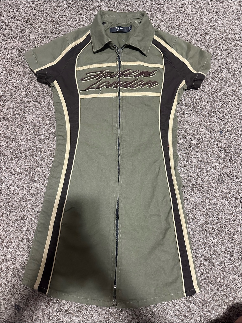 Jaded London Olive Green and Black Zip-Front Dress size 0